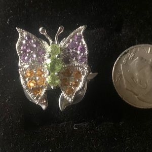 sterling silver butterfly ring 2.96ctw peridot / amethyst / citrine - size 6